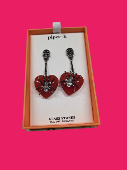 Piper-K Gothic Heart & Spider Drop Earrings