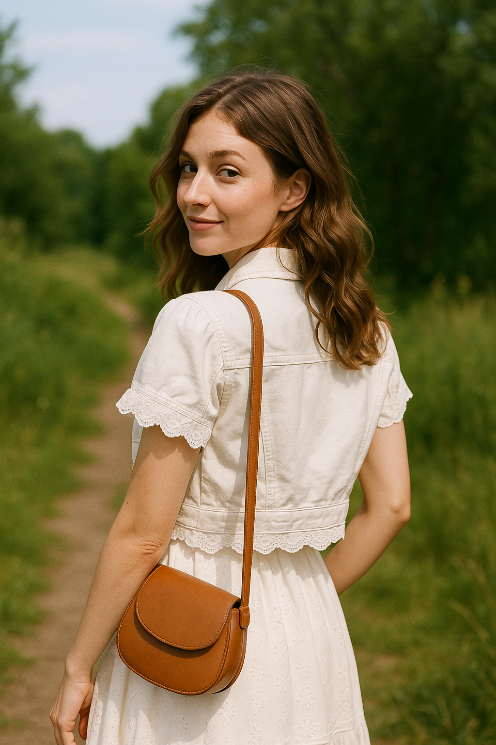 Lace-Trim Cropped Denim Jacket