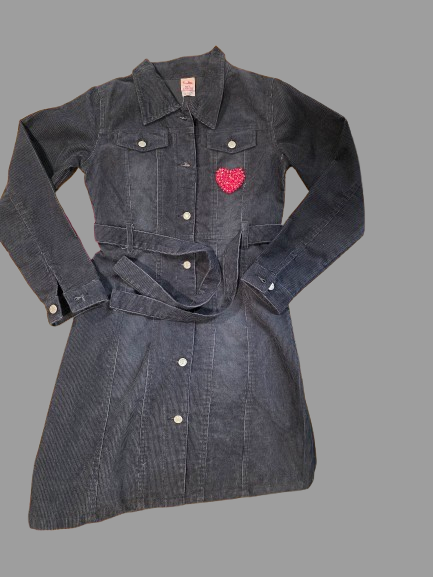 Women’s Black Denim Shirt Dress – Beaded Heart Detail