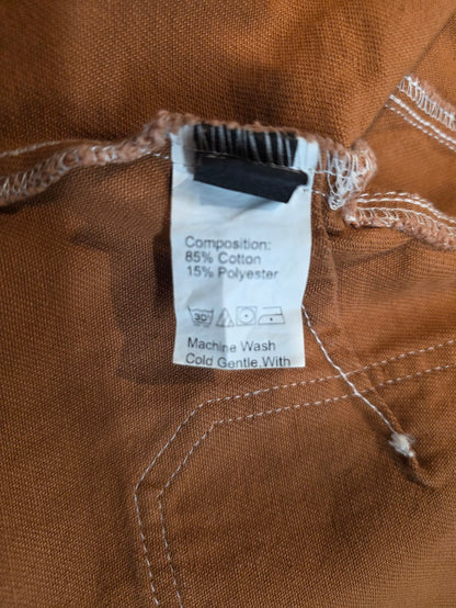 Women’s Cropped Denim Jacket – Caramel Brown with Beaded Bee Patch