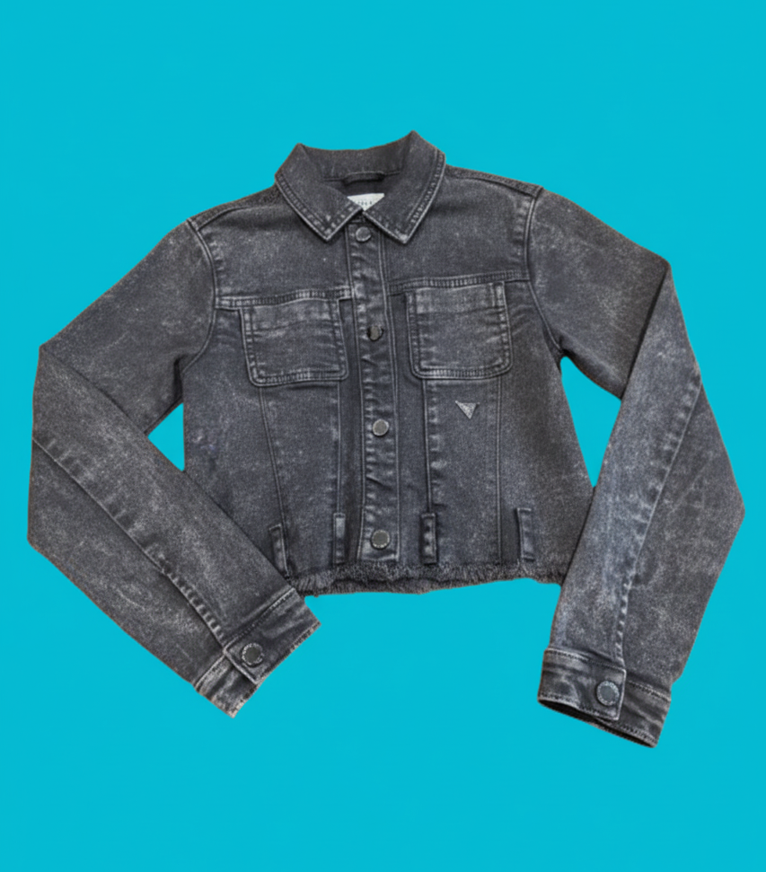 Kids’ Black Acid-Washed Denim Jacket