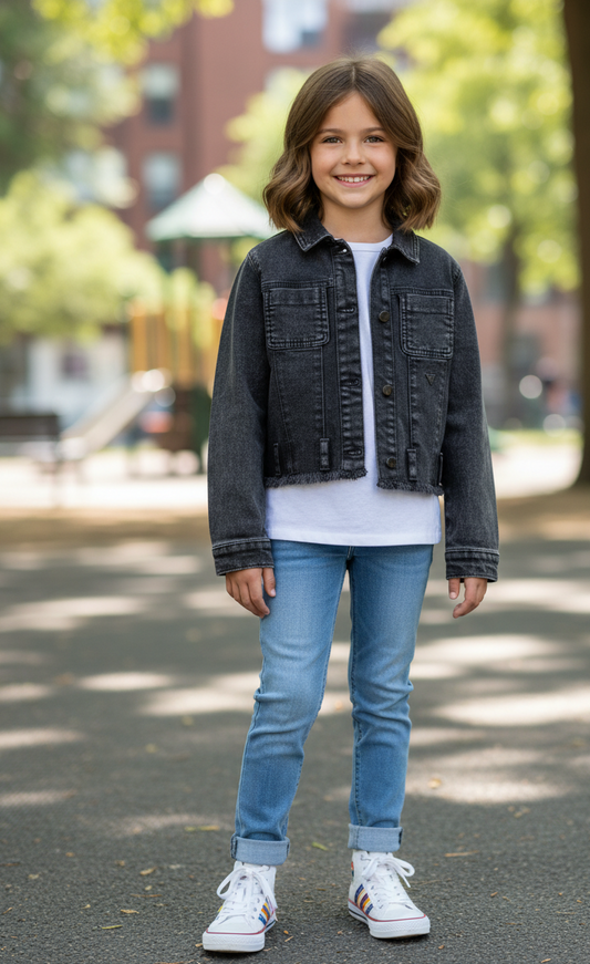 Kids’ Black Acid-Washed Denim Jacket