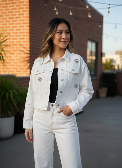 Embellished White Denim Jacket